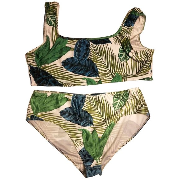 Boohoo Womens swim suit 2 piece size 20 Green Palm Print bikini - Picture 1 of 12